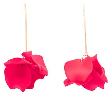 NILUXE DESIGN - Pendientes Flores Colgantes y Barra de Acero Inoxidable Dorados. Pendientes Mujer Petalos de Resina- Disponible Colores -Día de San Valentín Fiesta -Ideal para Regalar(Rojo)