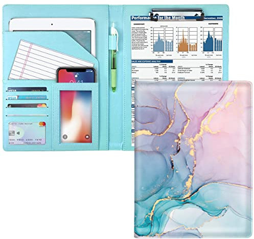 WAVEYU Padfolio Klemmbrett-Ordner-Portfolio, Marmor-Leder-Aufbewahrungs-Klemmbrett mit Einband für Rechtsblockhalter, Briefgröße A4, Dokumentenhülle, bunter Marmor