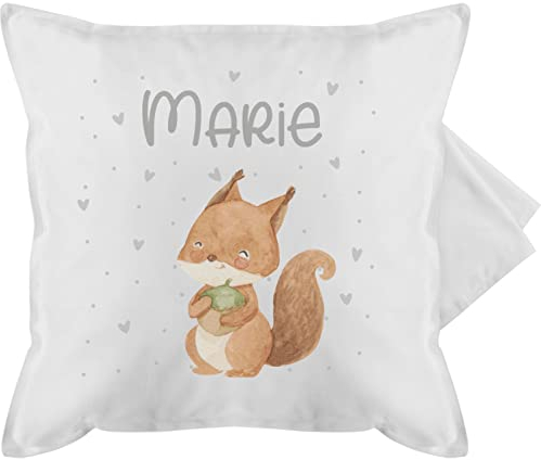 Kissenbezug - Tiere - Eichhörnchen Eichhorn Squirrel - 50 x 50 cm - Weiß - kleine personalisierte Geschenke Name personalisierter Tier Personalisieren und Tieren tierkissen tiermotiv Waldtiere