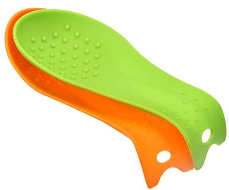 sourcing map Silicone Spoon Rest, 9.25 x 3.86 Heat Resistant Kitchen Utensil Holder Spatula Ladle Rest for Counter Stove Top, Orange/Green 1Set