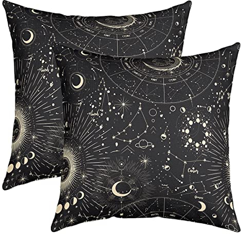 Sonne Moon Kissenbezüge 40x40cm 2er Set Kissenbezüge Weich Boho Exotisch Kissenbezug Kissenhülle Sofakissen Sonnensystem Galaxie Astrologie Raum Sofakissen Couchkissen für Bett Auto Stuhl
