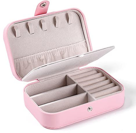 LUOHONG Scatole Portagioie,16,5 x 11,5 x 5,5 cm Piccolo Portagioie da Viaggio da Donna Organizzatore da Gioielleria per Anelli Orecchini Collane Bracciali (rosa)