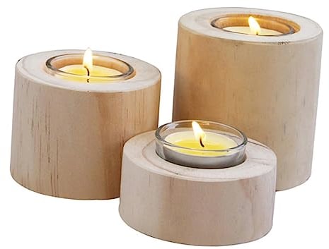 Garneck 3pcs Wooden Candle Holder Candlestick Holder for Living Romantic Decor Candle Stand Made of Wood