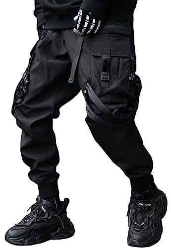 XYXIONGMAO Techwear-Hose für Herren, japanische Streetwear, Gothic, schwarz, Cargohose, Jogger, modische Tripp-Hose, Schwarz, Groß