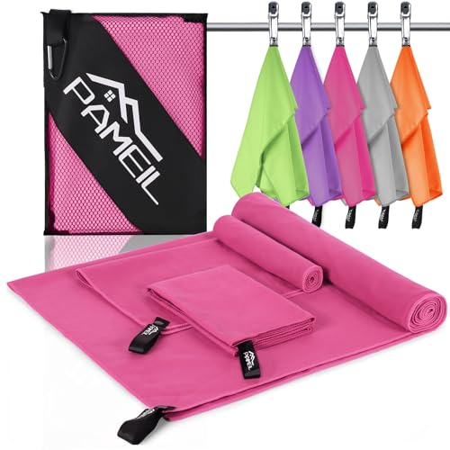 Pameil Mikrofaser Handtuch 3er Set (160x80cm Groß Badetuch +2 Stück 80x40cm Klein Handtuch), Reisehandtuch Schnelltrocknend Microfaser Handtücher für Fitness Sauna
