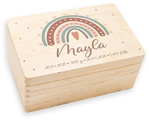 KIDSMOOD - Erinnerungsbox Baby, personalisierte Holzkiste mit Deckel, Ideal zur Aufbewahrung von Erinnerungen und als Geschenk zur Geburt, Taufe oder als Geburtstagsgeschenk für Mädchen und Jungen