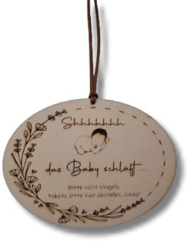 Holzschild Baby schläft handmade Pappelholz personalisierbar verschiedene Größen