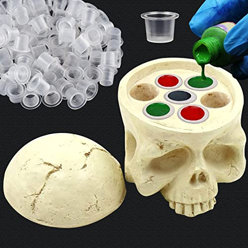 Rayyl Tattoo Ink Cup Holder with 100 Ink Caps, Skull Head Design
