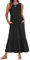 AUSELILY Sleeveless Maxi Dresses for Women UK Black Ladies Summer Dresses Long Beach Cover-ups Sun Dresses Flowy Tiered Swing Dresses with Pockets L