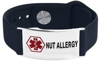 LSxAB Men's Medical Alert Nut Allergy Bracelet for Women ID Emergency Health Alarm Laser Engraved Adjustable Silicone Wristband Bracelets