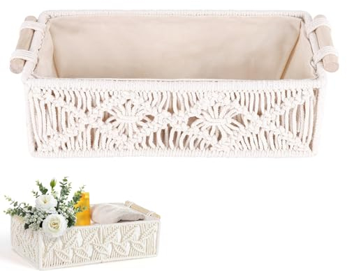 LEWITORS Makramee Aufbewahrungskörbe Boho Aufbewahrung Korb Box Handgefertigte Gewebte Arbeitsplatte Organizer Toilettentank Regal Makramee KöRbe für Schlafzimmer und Wohnzimmer
