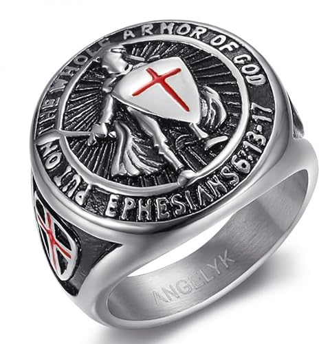 BOBIJOO JEWELRY - Bague Chevalière Croix Templier Chevalier Symbole Protection Dieu Acier Inoxydable Argenté - 23,9 (15 US)