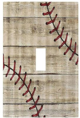 Wpshijia Rustikale Baseball-Lichtschalter-Abdeckungen, Vintage-Stil, Landhausstil, beige, Holzplanke, 1-Gang, Einzel-Kippschalter, dekorative Wandplatte, Schaltplatte, elektrische Frontplatte für