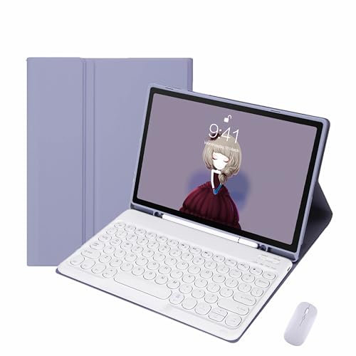 BaMmy Etui Clavier pour Samsung Galaxy Tab A7 10.4 2022 (SM-T500/T505/T507/T509) avec Souris, Coque Arrière en TPU Souple avec Clavier Détachable, Support pour Stylo S pour Tab A7 10.4,Violet