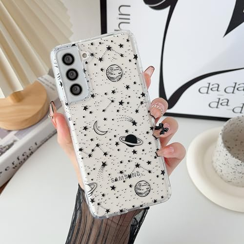 ZTOFERA Durchsichtig Hülle Kompatibel mit Samsung Galaxy S22 5G, Transparent Weiches TPU Handyhülle mit Planeten Sterne Universum Muster Schutzhülle Stoßfest Bumper Cover, Klar mit Schwarz Sky