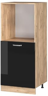 Vicco Herdumbauschrank R-Line, Schwarz Hochglanz/Goldkraft Eiche, 60 cm