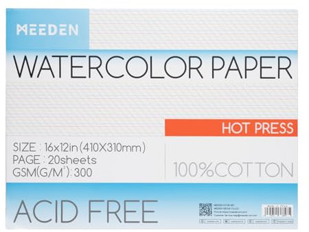 MEEDEN Aquarellpapier Block - 100% Baumwolle Aquarellpapier Block mit 20 Blatt, 140lb/300gsm, säurefreies Kunstdruckpapier für Aquarell, Gouache, Tinte und mehr, 41 x 31cm Hot Press