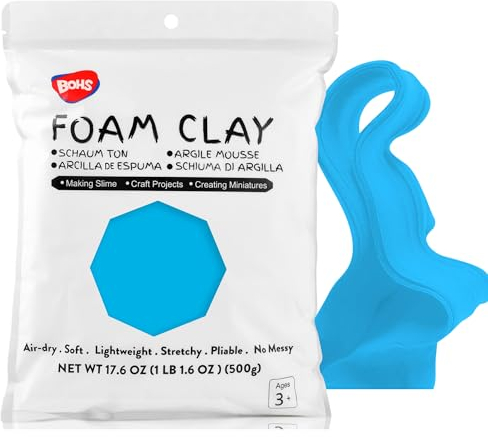BOHS Himmelblau Modellierschaum-Ton (500 g) – matschig, weich, lufttrocknend – für Blumenspiegel, Cosplay, künstliches Backen, Schleimzubehör