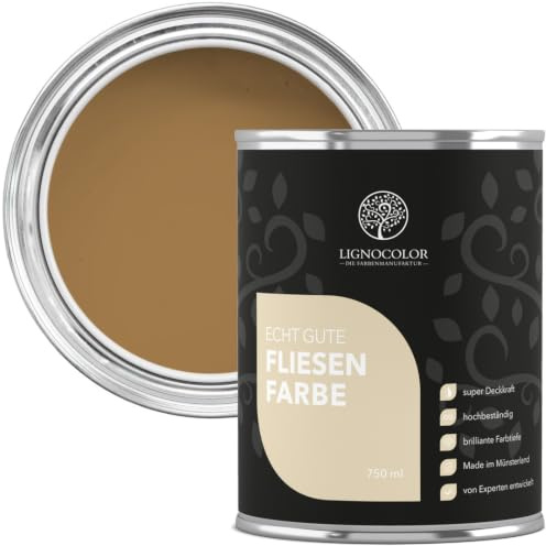 Lignocolor Fliesenfarbe für Wand & Boden matt 750 ml (Nairobi) | hochbeständiger Fliesenlack für Wand- und Bodenfliesen in Bad & Küche – ohne Schleifen, feuchtigkeitsresistent, hochdeckend.