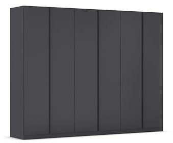Rauch Möbel Monostar, Drehtürenschrank, Kleiderschrank, Garderobe, Schrank mit Stauraum, 6-türig, inkl. Schubkasteneinsatz und Wäscheeinteilung, Farbe Grau metallic, Schwarz, 271x210x54cm