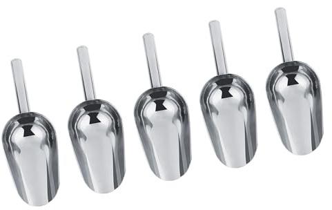 5 pinzas de hielo y 5 palas, pinzas de servir de acero inoxidable, palas de alimentos dulces dulces, café, cubitos de hielo, bar, cocina, boda, cumpleaños, fiesta, plata (5 palas)