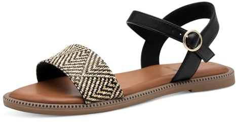 s.Oliver Damen Sandalen flach mit verstellbarem Riemchen Vegan, Schwarz (Black), 39 EU