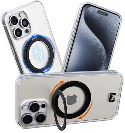 OX Ring Case for iPhone 15 Pro - 360° Rotatable Ring Stand Shockproof Military Grade Protection Raised Bezel & Raised Camera Frame - Compatible with Magsafe - Wolf White