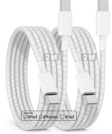 Cavo USB C Ricarica per iPhone 16 15, 2Pack 2M Cavo USB C USB C Ricarica Intrecciato Nylon, 60W Cavi Ricarica Rapida Type C Cavetto 2M per Apple iPhone 16 Pro/16 Pro Max/15/15 Plus/15 Pro Max/iPad Pro