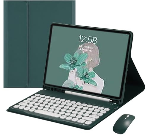Étui Housse avec Pen Holder pour iPad Pro 11 Pouces 4e/3e/2e/1e Génération (2022/2021/2020/2018), QWERTY Clavier sans Fil Détachable avec Étui de Protection PU et Souris Bluetooth, Vert Foncé-A