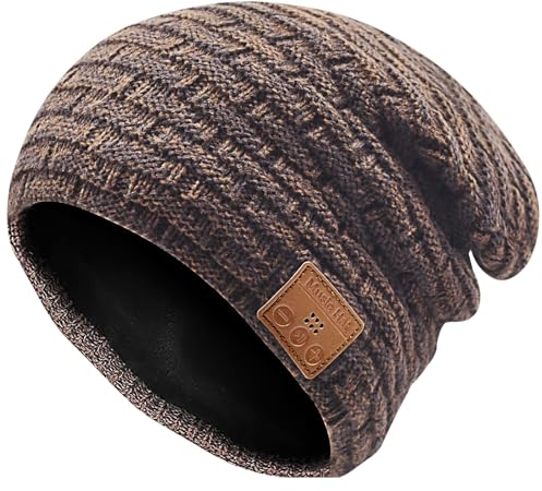 COTOP Mütze Bluetooth Herren, Winter Beanie mit Kopfhörer, Warme Fleece Strickmütze für Ski, Laufen, HD-Musik Hut, Geschenk Männer Damen in Weihnachten (Braun)