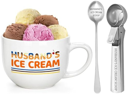 Cabtnca Husband Gifts, Gifts for Husband Him, Husband's Ice Cream Bowl Scoop Shovel Spoon Set, Christmas Fathers Day Birthday Gifts for Husband Men, Gifts for Men, 16 Oz White