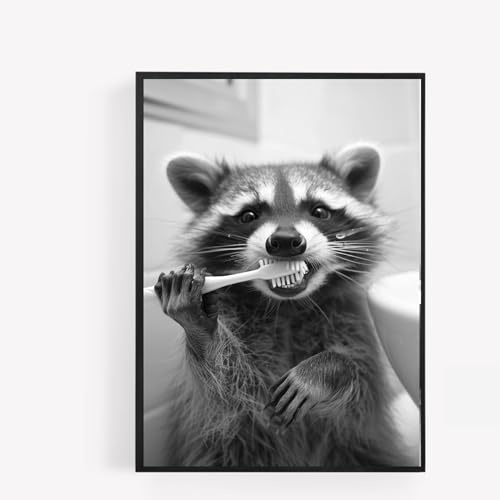 gfc FUNNY BATHROOM raccoon BRUSHING TEETH A4 UNFRAMED PRINT PICTURE wall art Home decor Decorating