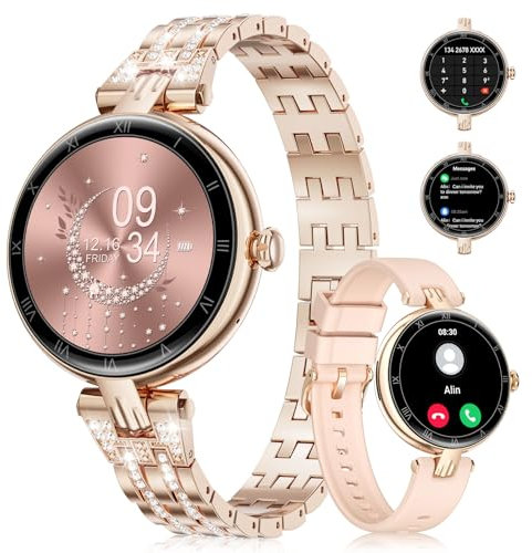 LIGE Smartwatch Damen Einfache mit 2 Armbänders,Telefonfunktion,Schrittzähler,Klein AMOLED Touchscreen,IP68 Wasserdicht Android iOS Handy Kompatible Smartwatch für Mädchen Damen