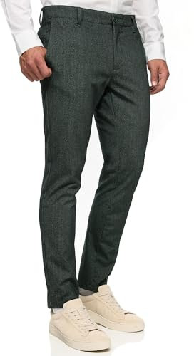 Indicode Herren Rodekro Performance Pants | Chinohose Herrenhose Super Stretch Stoffhose Bequeme Business Hose für Männer Green Herringbone 34/34