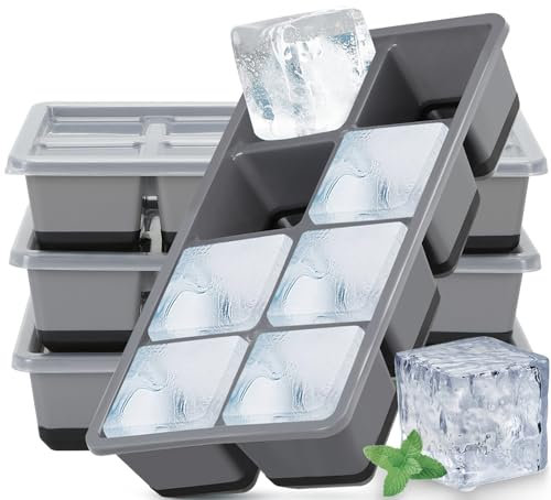 FURNSII Lot de 2 grands bacs à glaçons carrés en silicone sans BPA avec couvercle, empilables pour bière, cocktails, whisky, boissons (4 noirs)