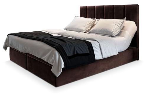Masseno Boxspringbett BARINO 160x200 cm Komplett-Set mit Matratze und Topper, Polsterbett mit Zwei Bettkästen -Braun, Kronos 06
