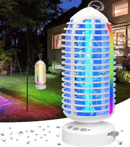 Insektenvernichter Akku 2PCS, 4000mAh Mückenlampe Campinglampe with RGB Licht, 3000V Mückenabwehr Outdoor USB Fliegenfalle, IP65 Insektenvernichter Elektrisch Tragbare für Innen Gärten Camping