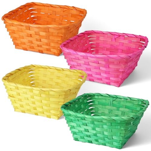 MIJOMA Osterkörbchen 4er-Set – Bunte Deko-Körbe aus Bast – 22 x 22 cm – Farbenfrohe Aufbewahrung für Ostern, Geschenkverpackung & Dekoration