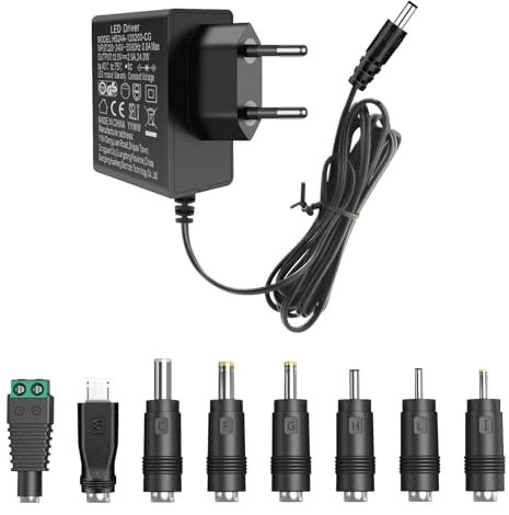 AC Adapter 12V 2A Netzteil, 12 Volt Power Supply für LED Strip Elektronik LED Streifen Licht CCTV Kamera Router LCD Monitor Externe Festplatte, Mit 8 DC Steckeradaptern