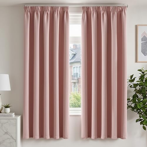 TOPICK Gardinen Vorhänge Verdunklungsvorhänge 2er Set H200xB140 Rosa | Gardinen mit Kräuselband Schlafzimmer für Schienensystem Vorhänge Blickdicht Wohnzimmer Blackout Curtains Fenstervorhang