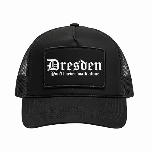 UGLYSHIRT Dresden Never Walk Alone Cap | Basecap mit Frontschrift – Verstellbare Schirmmütze für Fußballfans & Crew aus Sachsen – Streetwear Mütze in Schwarz