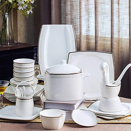 YNIYUJKL Juego De Vajilla De 48 Piezas: Cuenco, Olla, Plato Y Cuchara De Porcelana Fina, Juego Combinado De Porcelana Platino.
