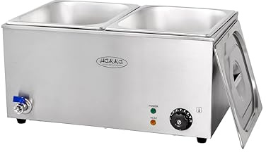 Hakka Bain-Marie Professionnel avec 2 x GN1/2, Chauffe-Plats Électrique Professionnel avec Robinet de Vidange pour Buffet/Traiteur/Restaurant, Température réglable 30-85 °C