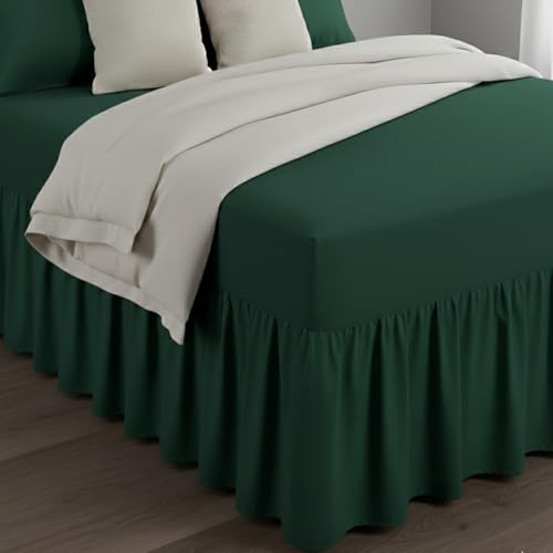 Bronwen Mathew Single Fitted Valance Sheet Frill Extra Deep Bed Skirt Base Valance Sheets Soft Brushed Microfiber Easy Care Non Iron (Single, Bottle Green)
