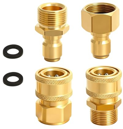 Gkhlg 4 Piece Pressure Washer Hose Fittings Kit Quick Connect Brass Adapters Power Washer Fittings No Leak for Car Washing Gardening and Outdoor Cleaning (M22-14mm Male/Female 1/4)