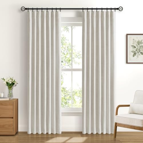 DEFYNEE 100% Verdunkelungsvorhang 2er Set H225xB140cm Beige | Leinenoptik, Thermo, 4 Aufhängearten, Für Stangen & Schienen, Lärmschutz, Schlaf- & Wohnzimmer, Inkl. 20 Clips