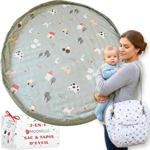 Tapis Éveil Bébé Nomade 2-en-1 – Tapis de Jeu Sac Voyage XL Moonelle