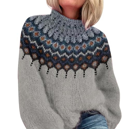 Generisch Pull norvégien pour femme - Pull d'hiver Norvège - Automne - Pull de Noël décontracté - Pull ample à manches longues - Pull d'hiver chaud - Haut élégant en tricot