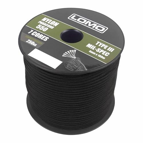 Lomo 7 Strand 550 Paracord - 100m Black Camping Bushcraft