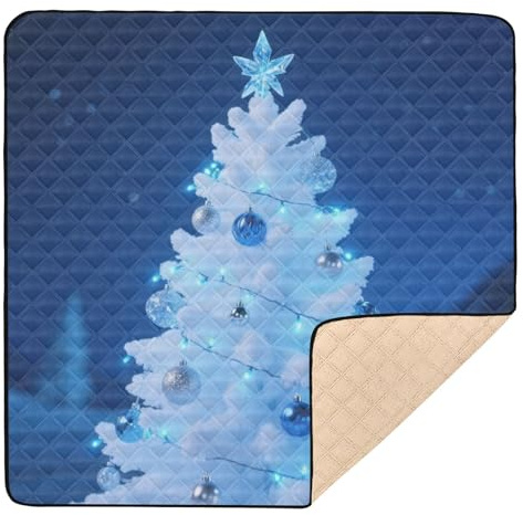 ICY Blauer beleuchteter Weihnachtsbaum, große rutschfeste Baby-Spielmatte für den Boden, wasserdicht, gepolsterte Babymatte für Baby, Kleinkind, 127 x 127 cm